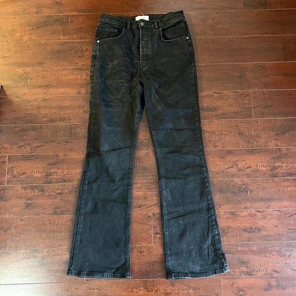 FREE PEOPLE We The Free High Rise Flare Denim Black Jeans Button Fly Size 29 - Picture 2 of 9